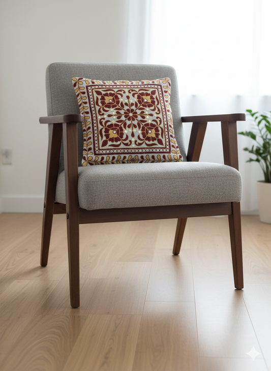 Floral Embroidered Cushion Cover