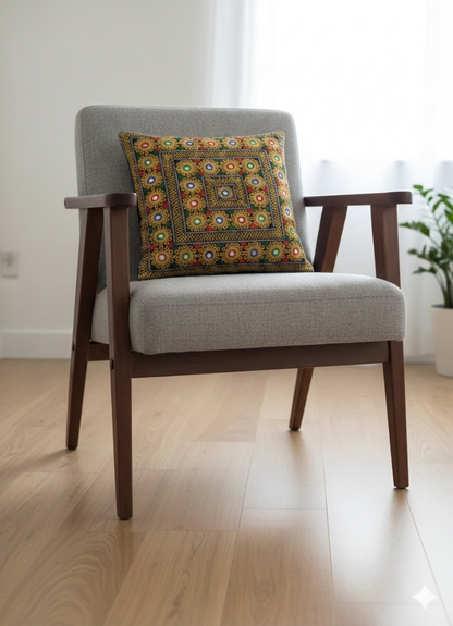 Geometric Medallion Embroidered Cushion Cover