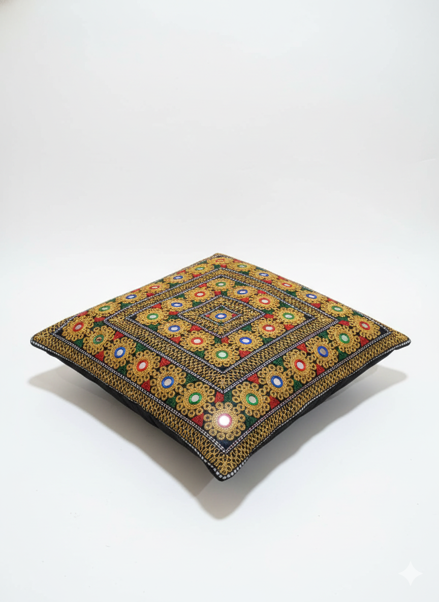 Geometric Medallion Embroidered Cushion Cover
