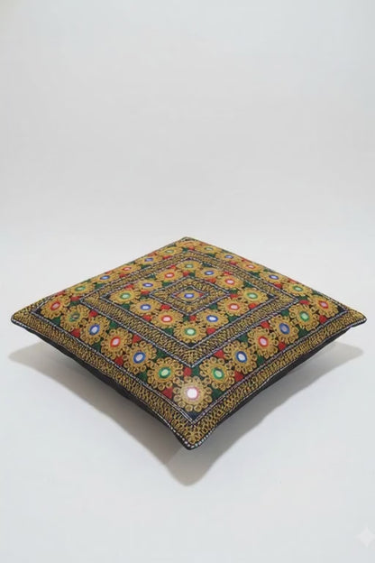 Geometric Medallion Embroidered Cushion Cover